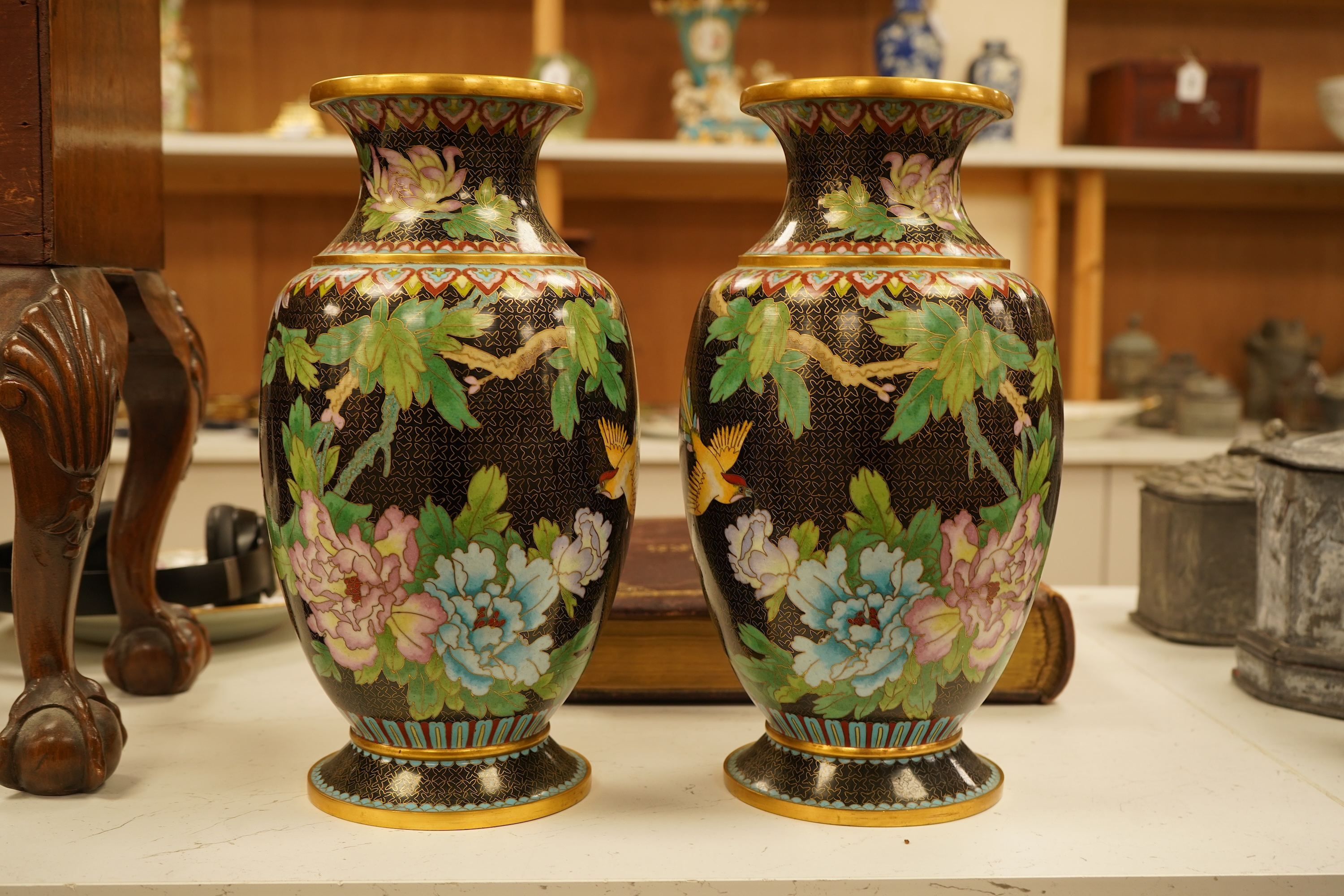 A pair of Chinese cloisonné enamel vases, 31cm